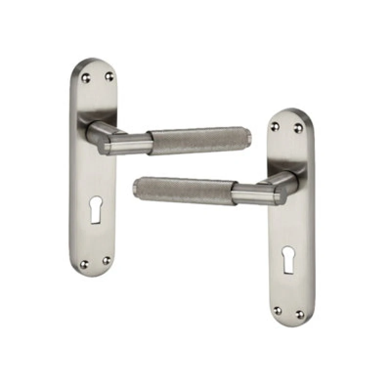 Image of Spira Brass Connaught Knurled Lever On Backplate Lock Satin Nickel