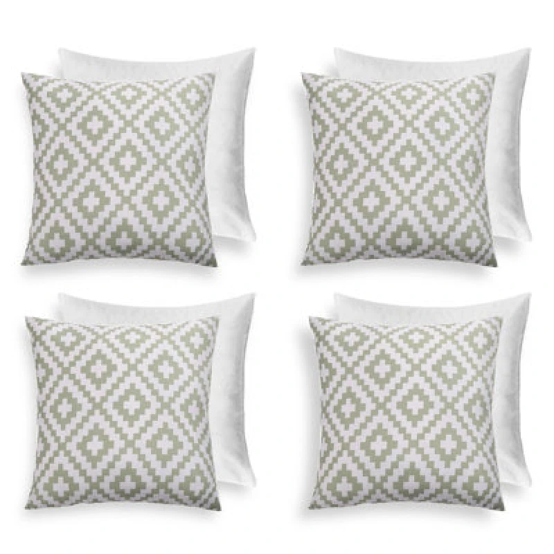 Image of OHS OHS 4 Pack Geometric Cushion Cover Filled Water Resistant Outdoor Garden in Green Size: 45cm x 45cm Green 45cm x 45cm Unisex 5027434230327