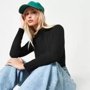 Image of Missguided Recycled Petite High Neck Knit Rib Bodysuit - Black