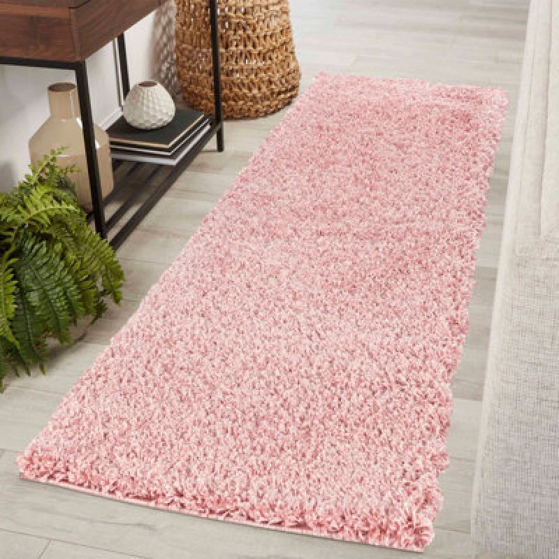 Image of Desire Rugs Plain Living Room Shaggy Area Rugs Baby Pink Runner 60X220 Cm