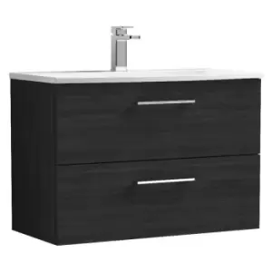 Image of Nuie Arno Charcoal Black 800mm Wall Hung 2 Drawer Vanity Unit with 30mm Curved Profile Basin - ARN626G - Charcoal Black