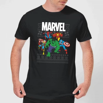Image of Marvel Avengers Group Mens Christmas T-Shirt - Black - 5XL