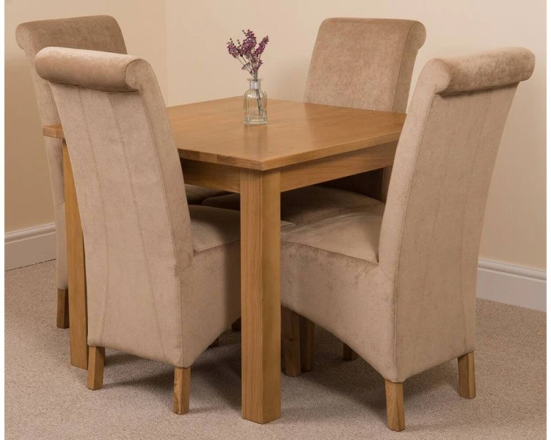Image of Thats Furniture Oslo 90 x 90cm Oak Small Dining Table & 4 Montana Fabric Chairs in Beige Beige Unisex 90 x 90 cm