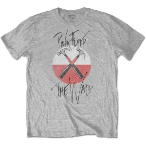 Image of Pink Floyd - The Wall Faded Hammers Logo Unisex Medium T-Shirt - Grey