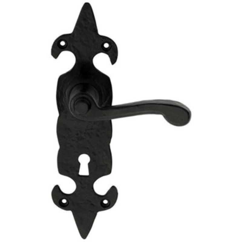 Image of Loops PAIR Forged Scroll Lever Handle on Lock Backplate 206 x 57mm Black Antique Black