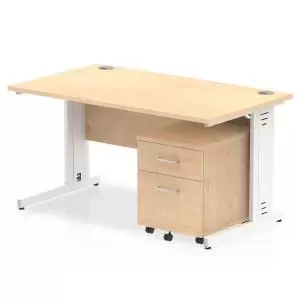 Image of Impulse 1400 x 800mm Straight Office Desk Maple Top White Cable