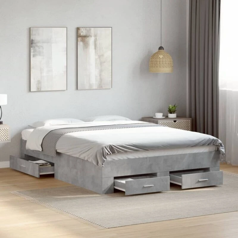 Image of VIDAXL Bed Frame with Drawers without Mattress Concrete Grey 120x200cm Vidaxl 8721102620478