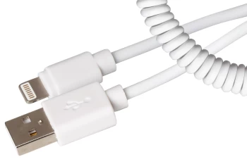 Image of Maplin Premium Apple MFI Certified Curly Coiled Lightning to USB-A 2.0 Cable - White, 1m