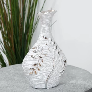 Image of Textured Silver Tree Branch Ceramic Bottle Vase 25.5cm