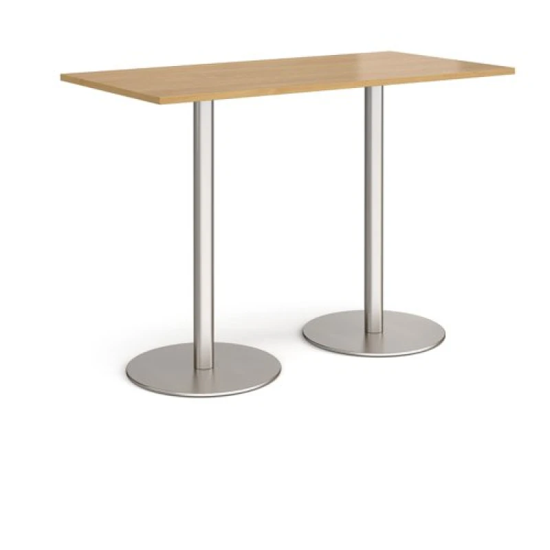 Image of Monza Monza rectangular poseur table with flat round brushed steel bases 1600mm x 800mm - oak Oak MPR1600-BS-O