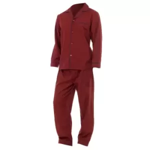 Image of Mens Plain Long Sleeve Shirt & Trouser Bottoms Nightwear Pyjama Set (L Chest: 46-49inch ; Waist 30-33inch) (Red)