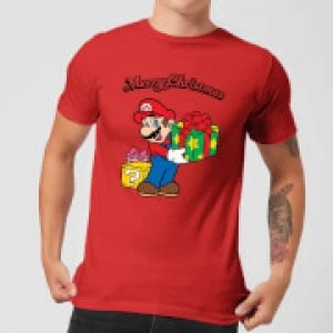Image of Nintendo Super Mario Mario Merry Christmas Red T-Shirt - M - Red
