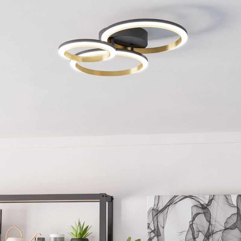 Image of Eglo Calliera Black & Brass Steel LED Circle Modern Ceiling Light, Black 901224