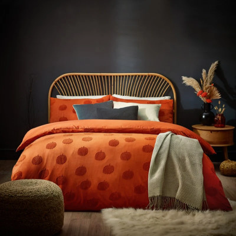 Image of Furn Furn Pumpkin Tufted Halloween 100% Cotton Duvet Cover Set in Burnt Orange Size: Super King Burnt Orange Super King Unisex 5025532750990