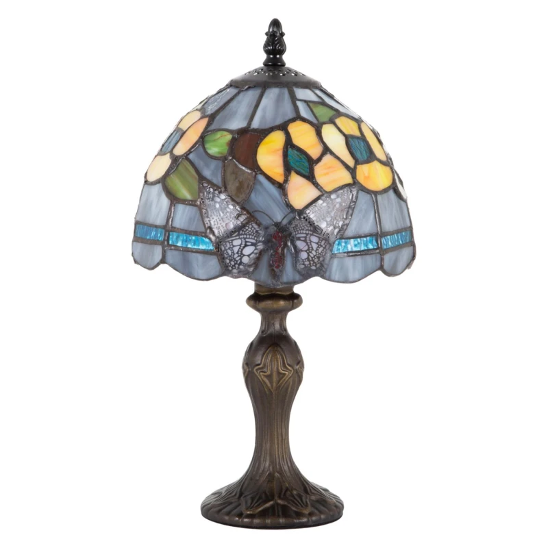 Image of Happy Homewares Purple Stained Glass Butterfly Tiffany Lamp with Amber Roses & Sky Blue Strips Purple Unisex