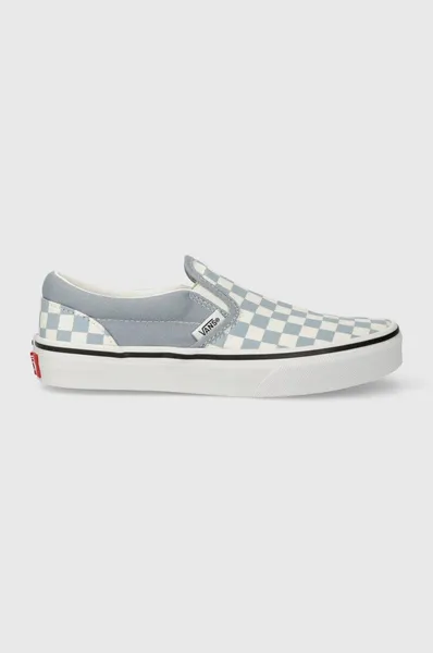 Image of Vans Classic Slip On Kids Color Theory Checkerboard Dusty Blue, 10 Youth