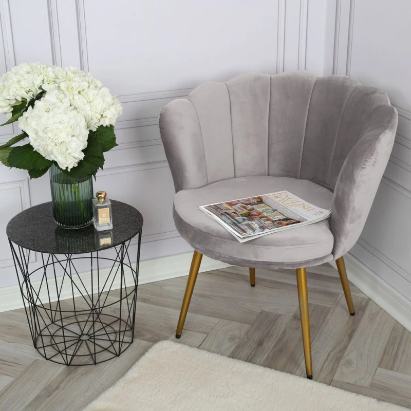 Image of Home Garden Direct Flora - Velvet Accent Chair with Scalloped-back Design - Grey Grey Unisex