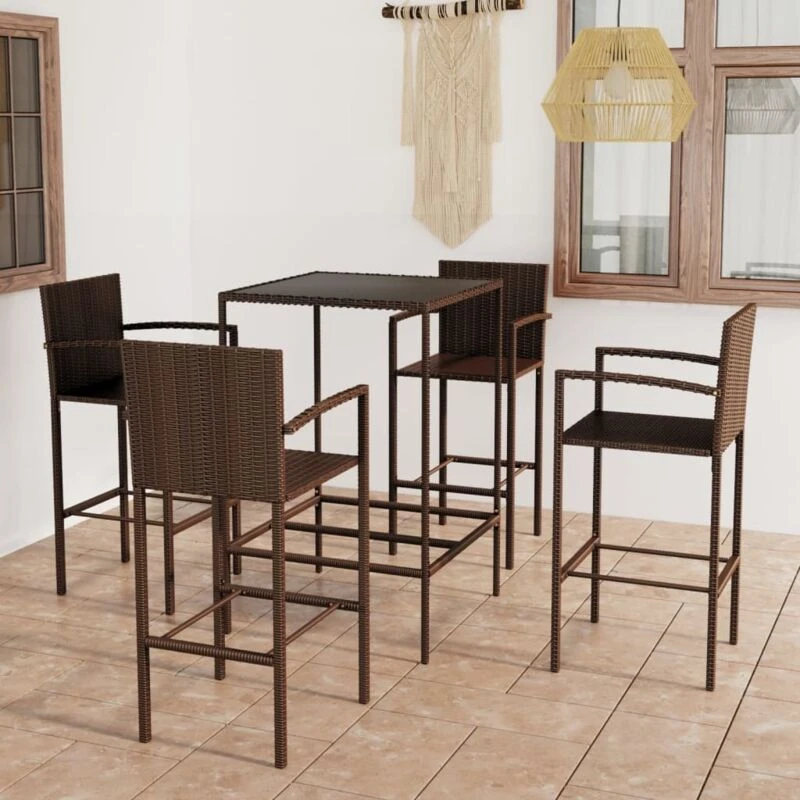 Image of VIDAXL 5 Piece Garden Bar Set Poly Rattan Brown Vidaxl 8720286247747