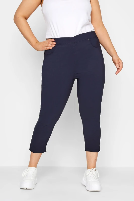 Image of Yours Womens Bengaline Cropped Pull On Trousers in Blue Size: 22-24 Blue Female 22-24