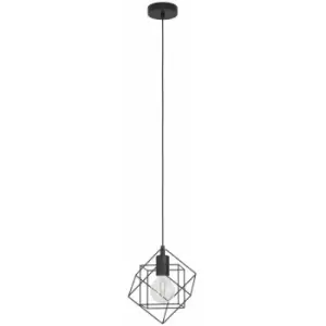 Image of Hanging Ceiling Pendant Light Black Steel Cube Frame 1x E27 Geometric Lamp
