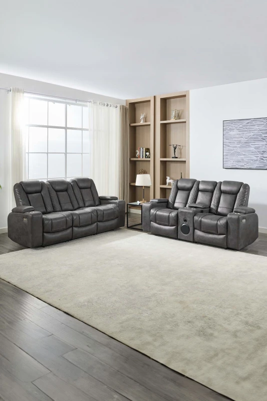 Image of More4Homes Ashton 2+3 Seater Fabric Auto Recliner Sofa Set Grey