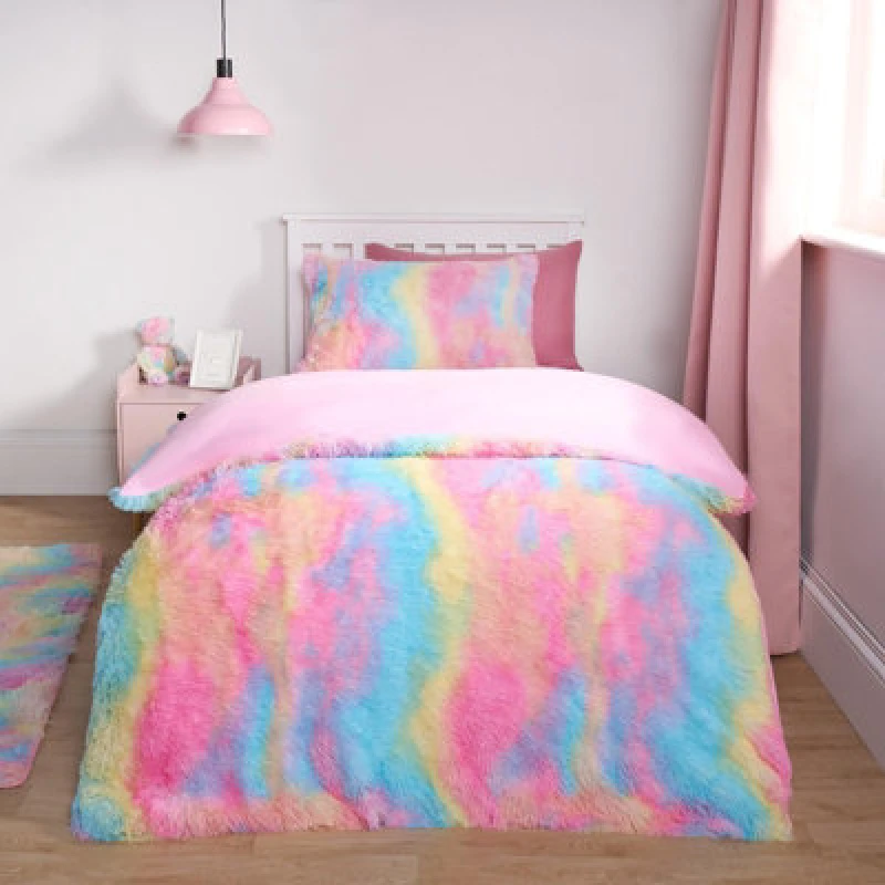 Image of OHS OHS Tie Dye Duvet Cover Quilt Pillowcase Fluffly Fleece Warm Plush Soft Bedding Set in Pink Size: Single Pink Single Unisex 5027434190225
