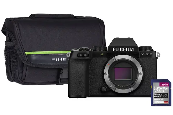 Image of Fujifilm Fujifilm X-S10 Mirrorless Camera - Black (Camera + 128GB SD Card + Case) 16670041+BAG+128GB