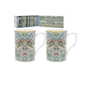 Image of Strawberry Thief Teal Mugs Set 2 By Lesser & Pavey