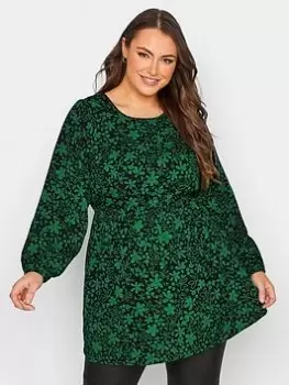 Image of Yours Balloon Sleeve Top Black Floral, Black, Size 30-32, Women