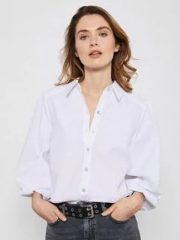 Image of Mint Velvet Puff Sleeve Cotton Shirt - White