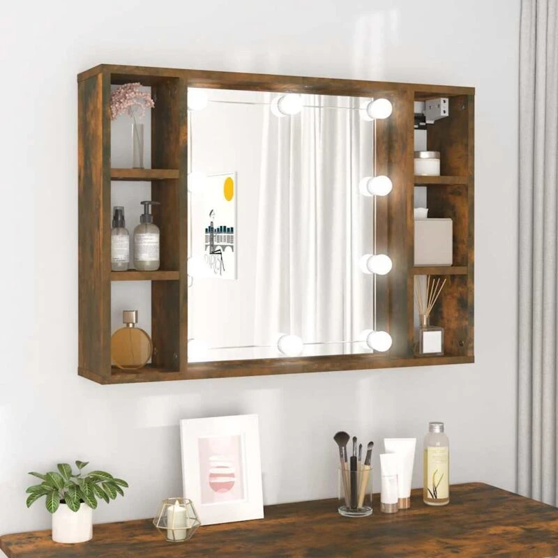 Image of vidaXL Mirror Cabinet with LED Smoked Oak 76x15x55 cm, Brown 820445