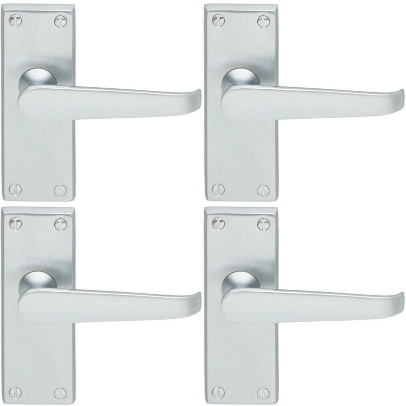 Image of Loops 4x Straight Victorian Lever on Rectangular Latch Backplate Handle Satin Chrome Multi