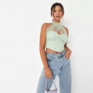 Image of Missguided Contrast Strap Tulle Corset - Green