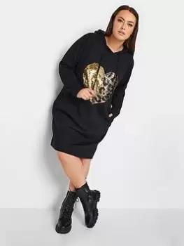 Image of Yours Heart Sequin Hoodie Dress, Black, Size 26-28, Women