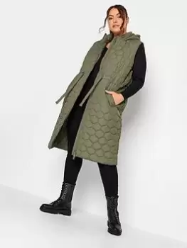 Image of Yours Onion Quilted Lw Longline Padded Gilet, Green, Size 34-36, Women