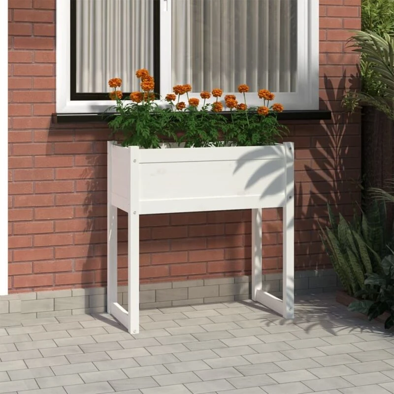 Image of vidaXL Planter White 78x40x81cm Solid Wood Pine, White 822133