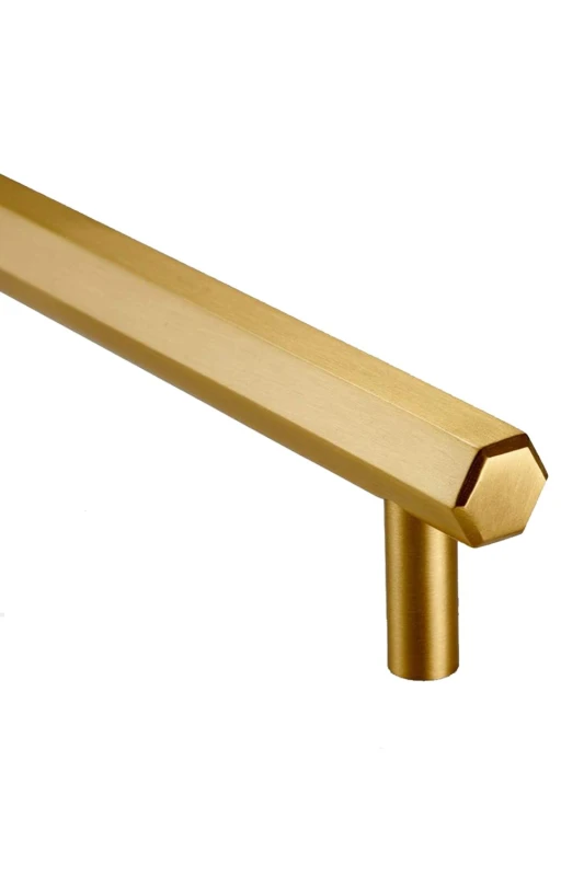 Image of PUSHKA HOME Solid Brass Hexagon Bar Handle 384mm - Brushed Gold Finish Gold Unisex