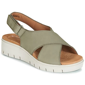 Image of Clarks Un Karely Sun Low Leather Wedge Sandal - Sage , Sage, Size 7, Women