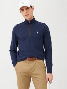 Image of Polo Ralph Lauren Golf Terry Half Zip Midlayer Top - Blue Heather