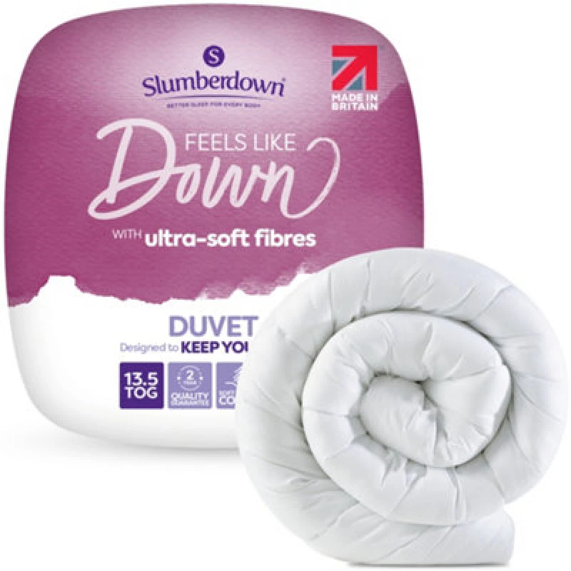 Image of Slumberdown Slumberdown Feels Like Down 13.5 Tog Winter Duvet in White Size: Double White Double Unisex 5012924061079