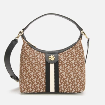 Image of DKNY Womens Carol Logo Jacquard Medium Pouchette - Chino/Black