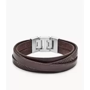 Image of Fossil Mens Textured Brown Leather Wrist Wrap - Silver