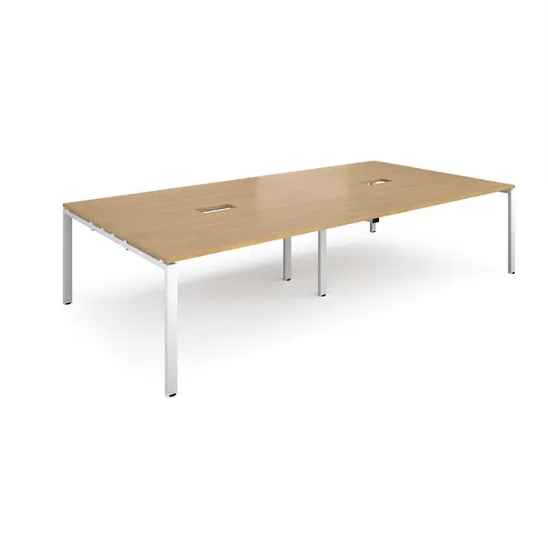 Image of Adapt Rectangular Office Boardroom Table with Power Module Cut Out - Oak - White Frame - W3200mm