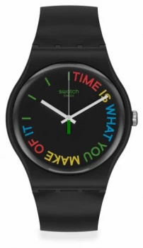 Image of Swatch FREETID Original Gent Black Plastic Strap Black Watch