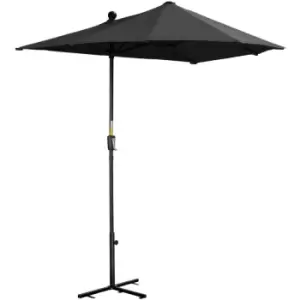 Image of Outsunny 2m Half Garden Parasol Market Umbrella w/ Crank Handle, Base Black - Black