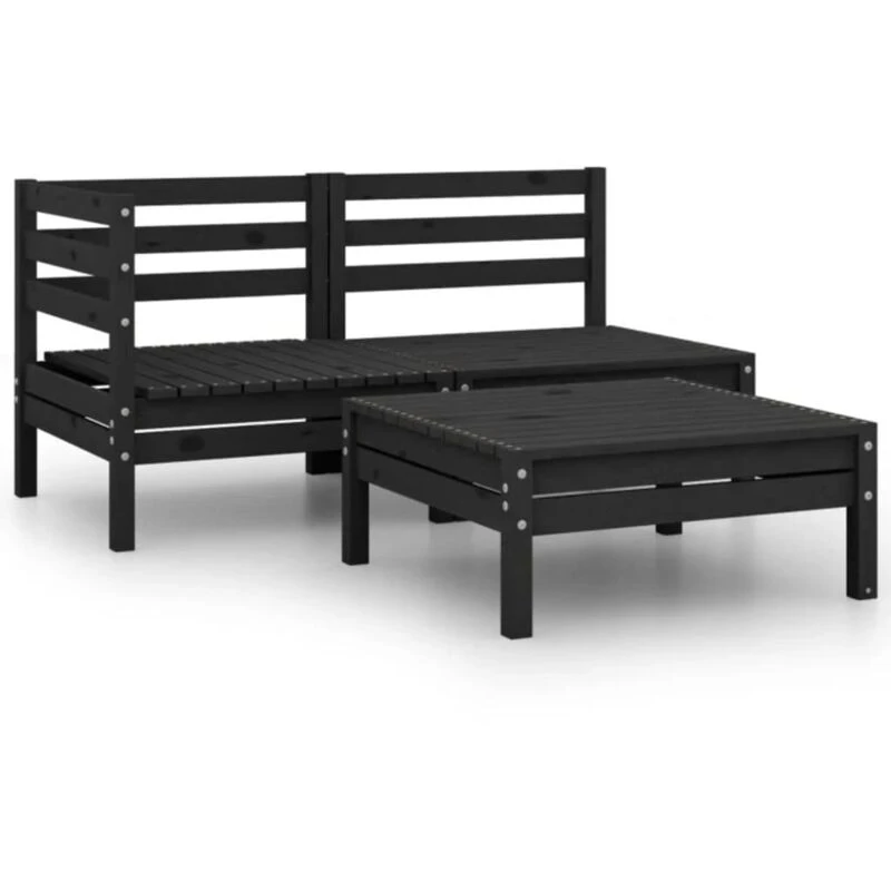 Image of VIDAXL 3 Piece Garden Lounge Set Solid Pinewood Black Vidaxl 8720286659151