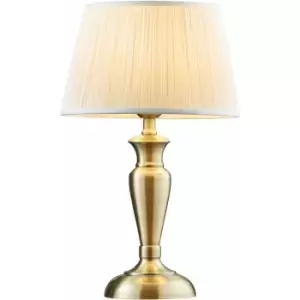 Image of Table Lamp Antique Brass & Vintage White Silk 60W E27 Bedside Light e10539