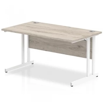 Image of Trexus Rectangular Desk White Cantilever Leg 1400x800mm Grey Oak Ref