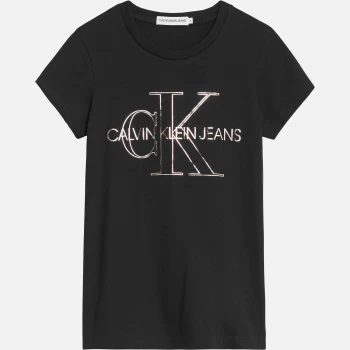Image of Calvin Klein Girls Monogram Outline Slim T-Shirt - Ck Black - 10 Years