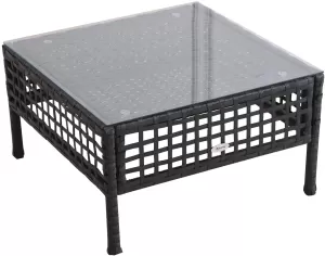 Image of Outsunny Rattan Coffee End Table W/ Glass 60Lx60Wx33H cm-Black